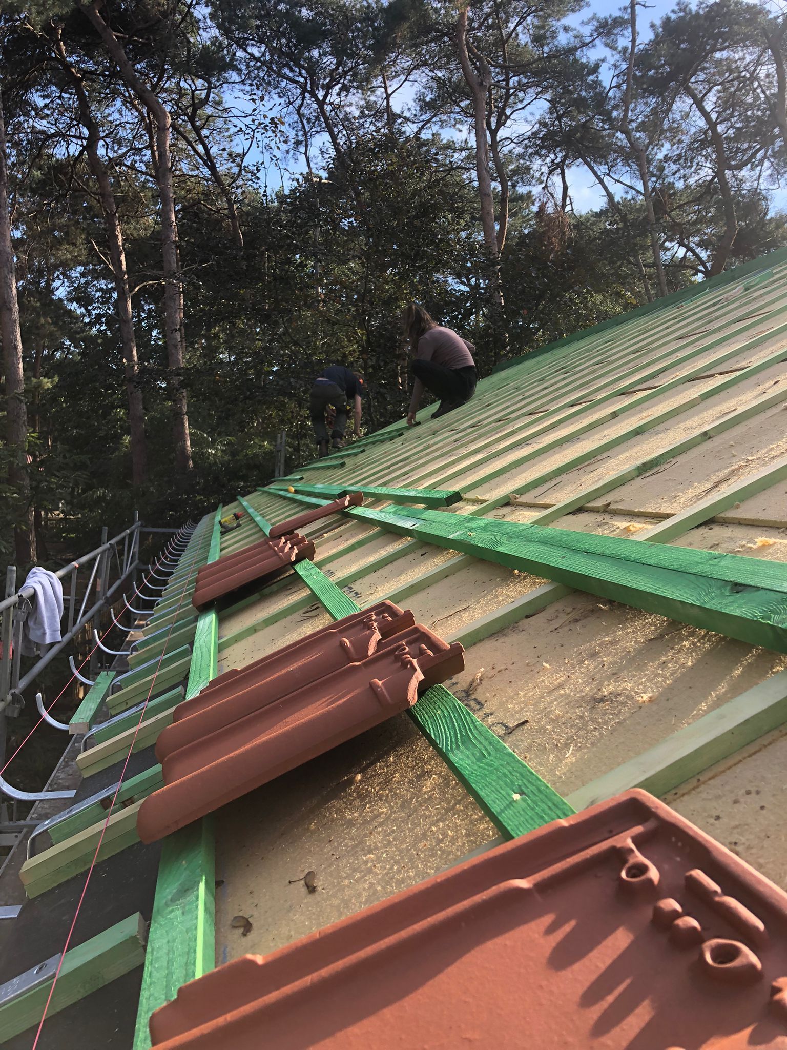Dakwerken aan een woning in de bosrijke omgeving van Wildert